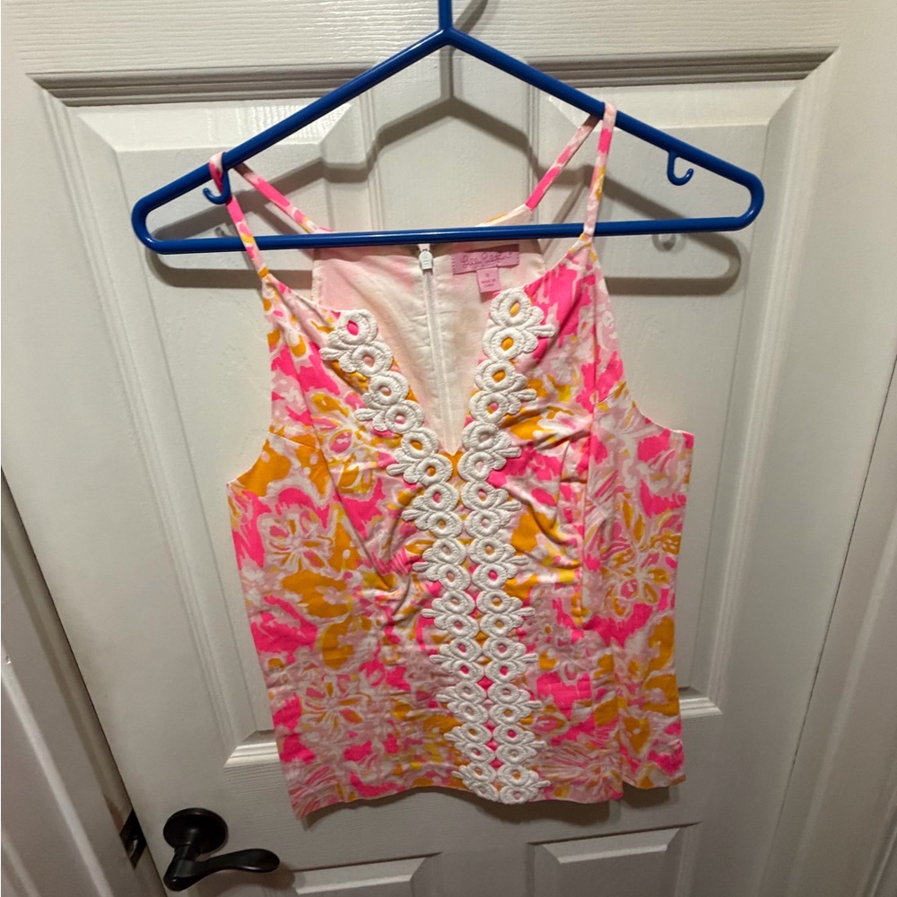 Lilly Pulitzer Pink & Yellow Floral Lace-Trim Camisole